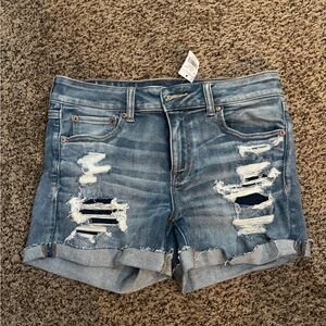 American Eagle Outfitters Blue Distressed Jean Shorts